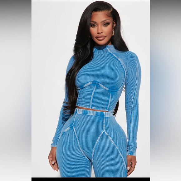 2PC Fashion Nova Jaime Legging Set In Blue-Size M NWT🩵 - Picture 2 of 5